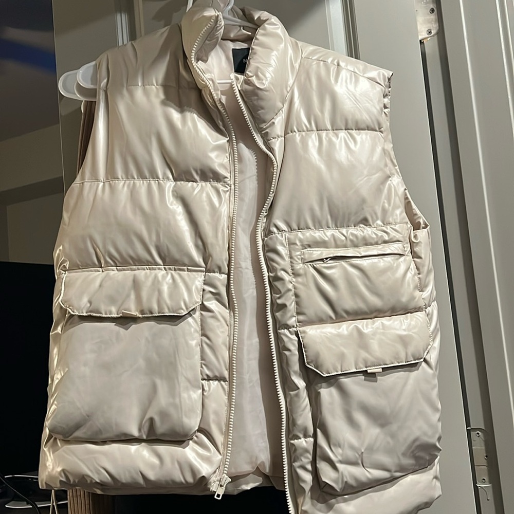 Beige faux leather puffer vest